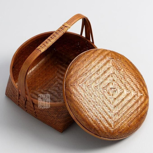 美品☆バスケット/収納かご おしゃれ竹籠 収納箱/竹工芸/竹編細工籠