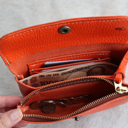 オレンジの大きな２層の長財布/革レザー財布/オレンジ色の長財布/big2sou-オレンジ 3枚目の画像