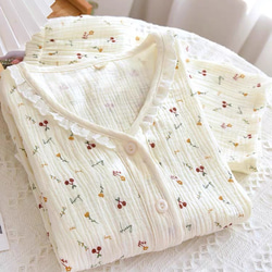 パジャマ 半袖 レディース 上下セット春夏秋ダブルガーゼ 長パンツ春夏秋寝巻き 2枚目の画像