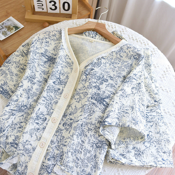 パジャマ 半袖 レディース 上下セット春夏秋ダブルガーゼ 長パンツ春夏秋寝巻き 15枚目の画像