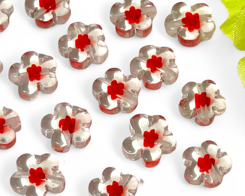 花型ビーズ 10個 ha165 ミルフィオリ クリア 透明 ガラスビーズトンボ