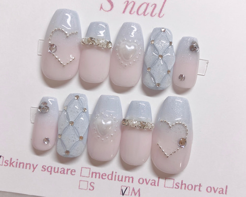 ネイルチップ　量産型　グラデーション　キルティング　オーダー ハンド/グラデーション/キルティング/ホワイト/ジェルネイル