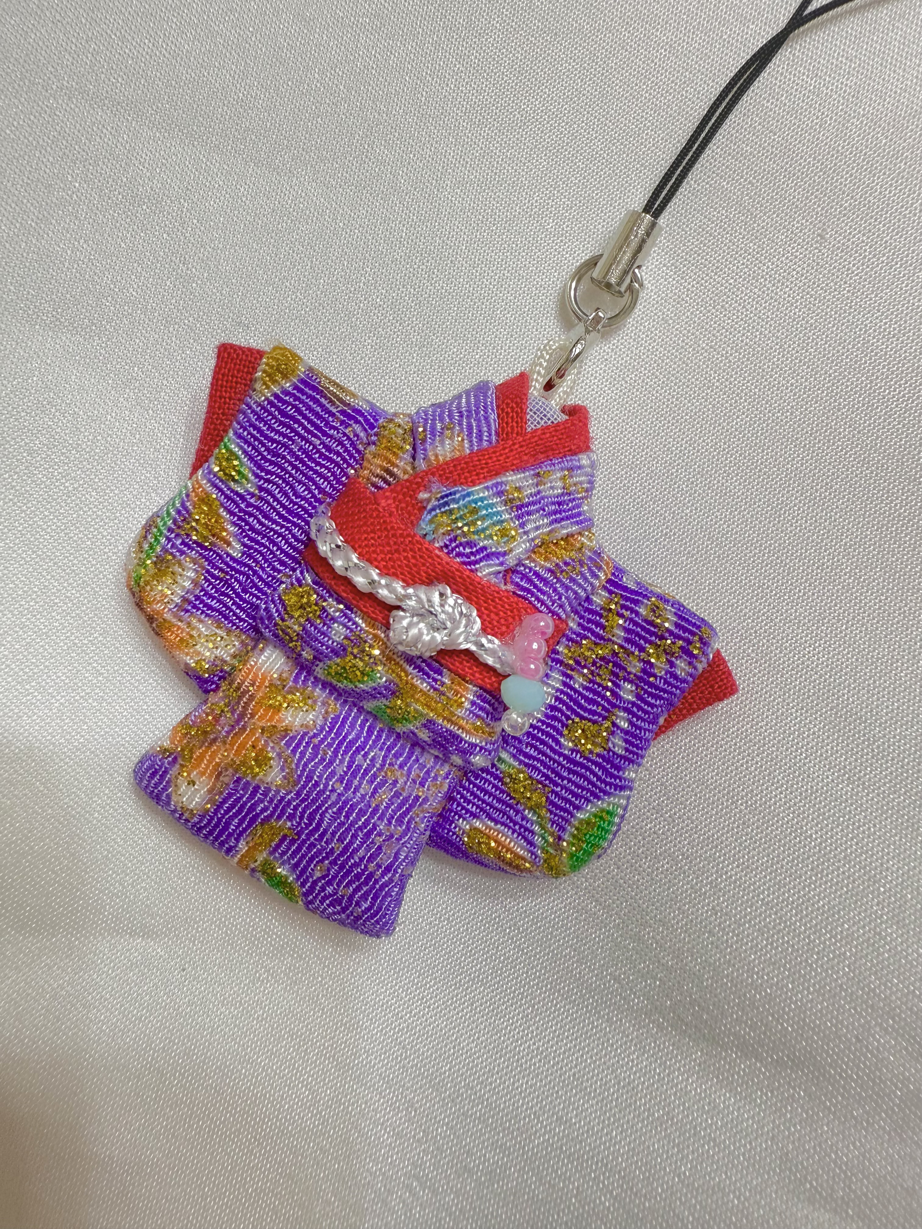 5】和柄ミニ着物ストラップ／和風小物／ハンドメイド 携帯