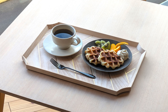 ヘリンボーンの隅切御盆【大】 カエデ 6枚目の画像