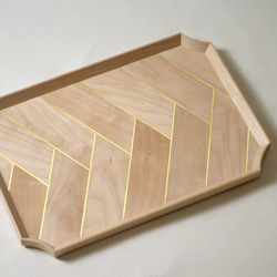 ヘリンボーンの隅切御盆【大】 カエデ 2枚目の画像