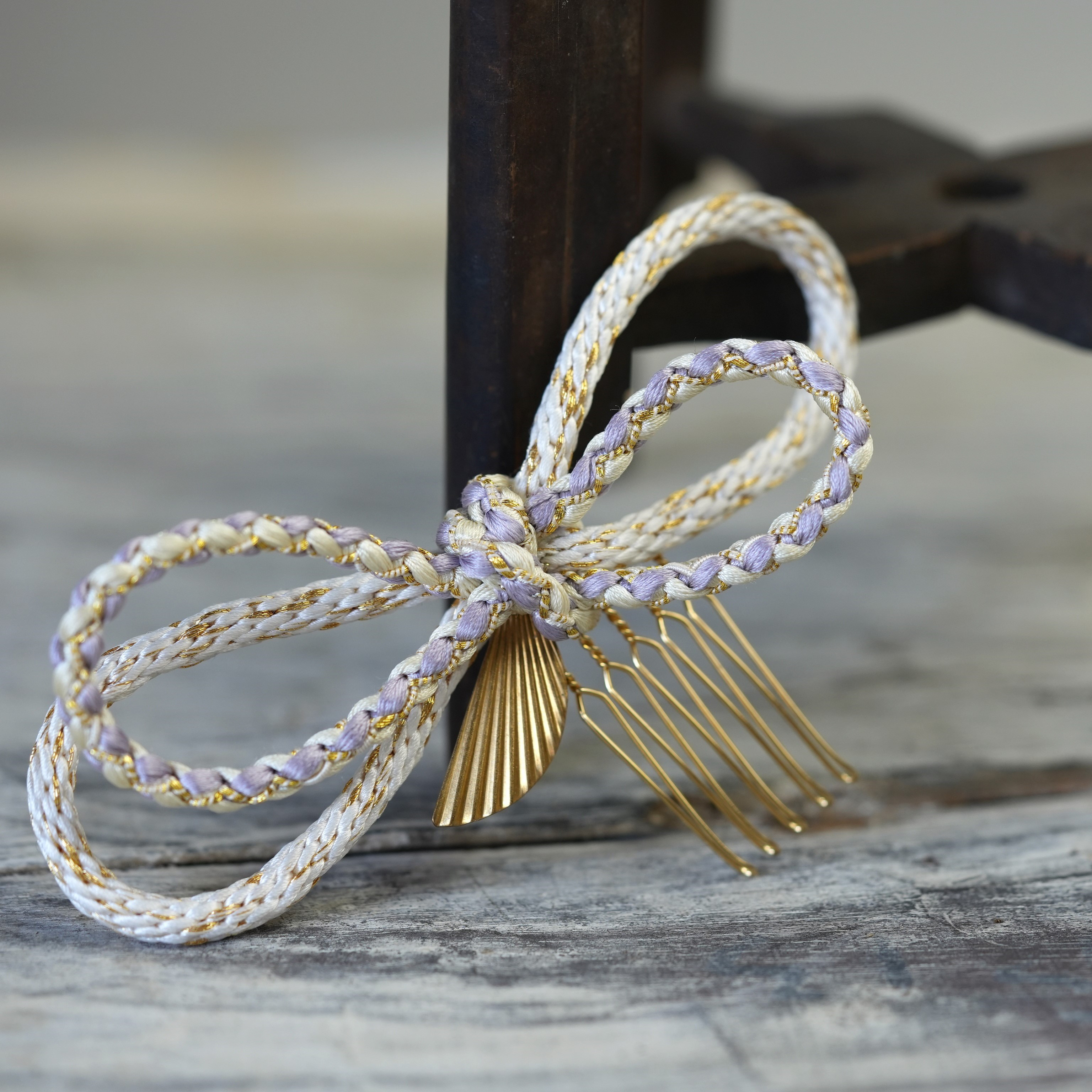 butterfly∞ー伊賀組紐・髪飾り（藤色）【＊＊結婚式・七五三・着物の装いに＊＊】