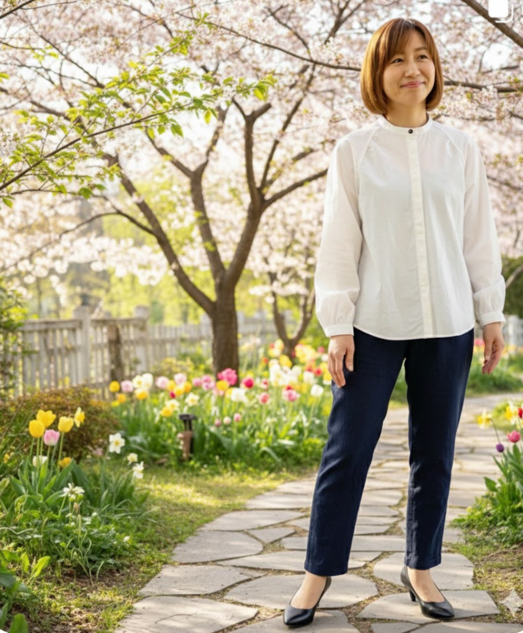 （Hjärta）  静けさの中に、きちんとを纏う。　ラグランスリーブ比翼シャツブラウス