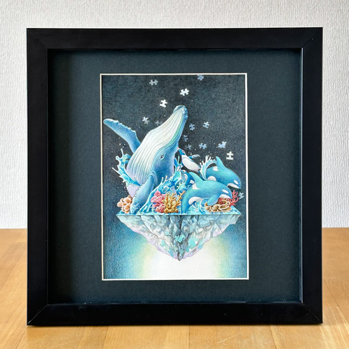 青色の」 海のイラスト原画/2Lサイズ原画一点もの フレーム付き