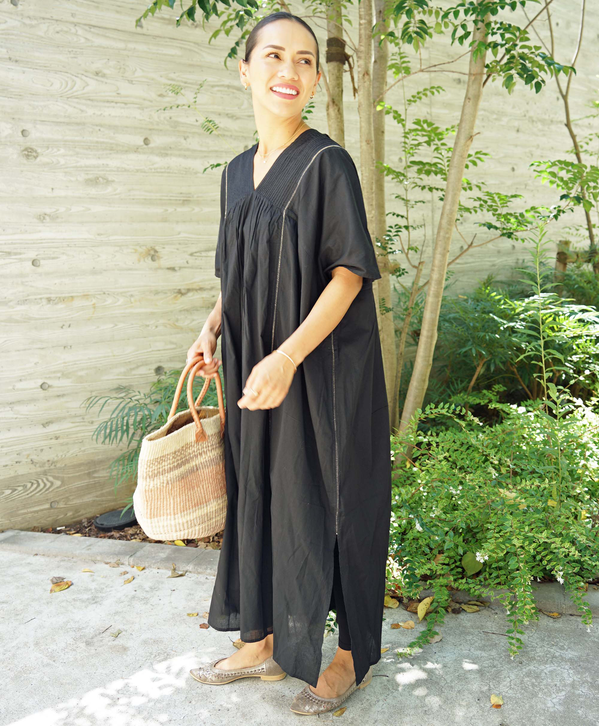 【2025新作・即納可】カディコットン・カフタンワンピ（NK25-024-black）