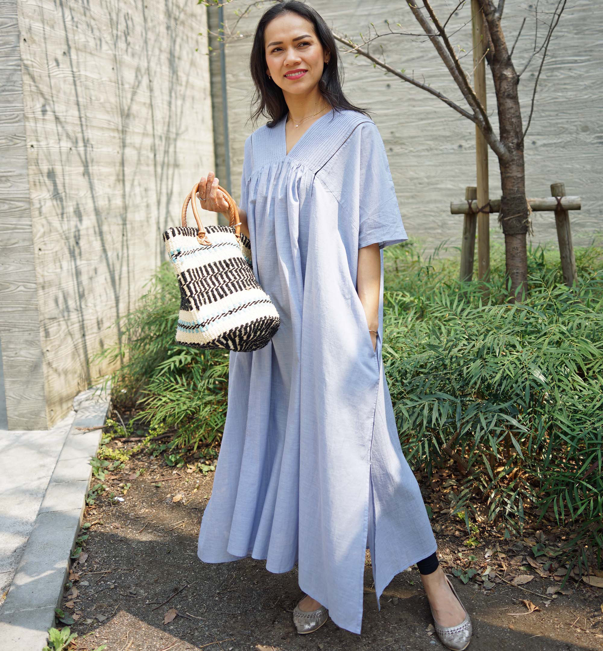 ラスト1点【2025新作・即納可】カディコットン・カフタンワンピ（NK25-024-blue）