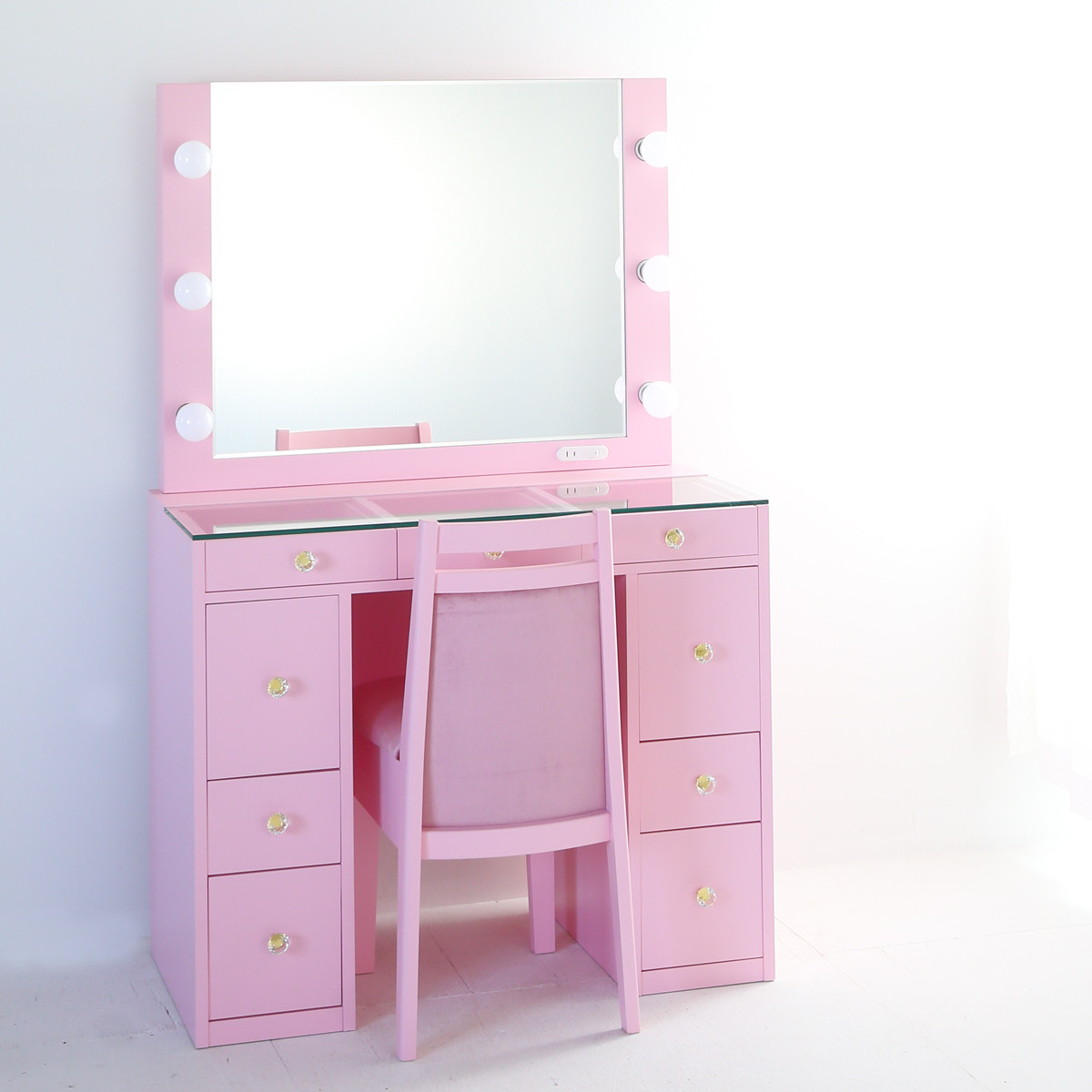 ドレッサー女優ミラー　カンタービレ（クリーミーピンク）LED・椅子付【送料無料】家具専門配送　国産静岡　関本家具