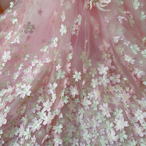 犬猫うさちゃん服 【即納OK】 桜咲舞う、ピンク色ロング丈ドレス