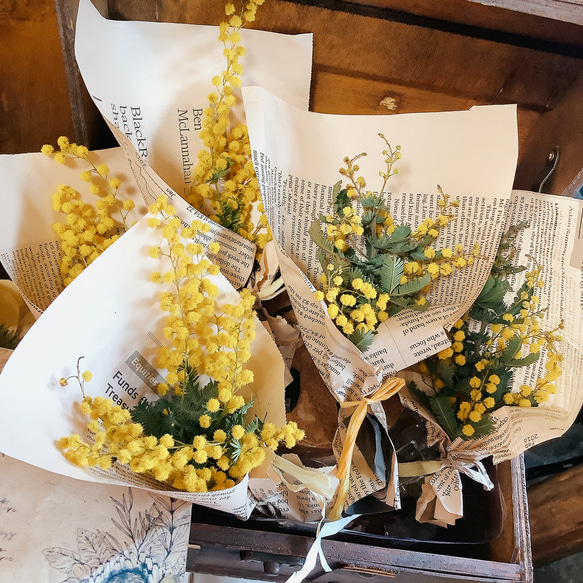 ミモザミニミニブーケ♡ラッピング無料 ドライフラワー幸せのミモザ