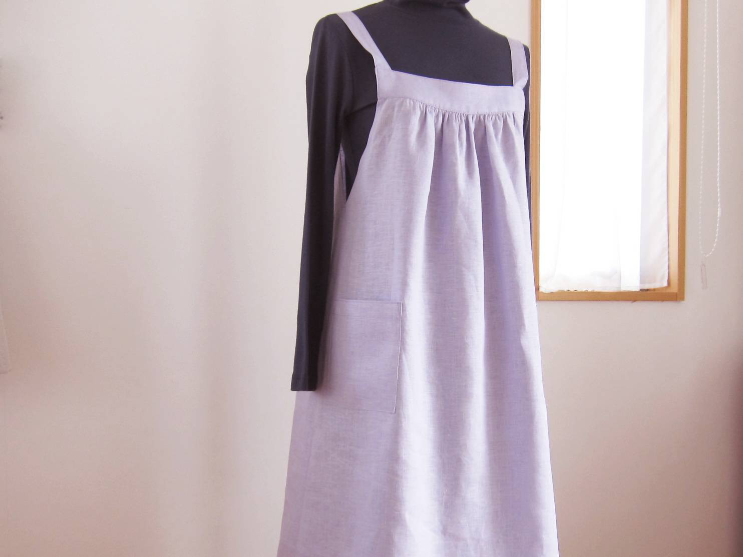 《再再再販》リネンラベンダー＊エプロンワンピース