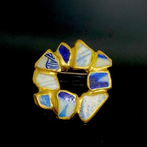 真夜中の海 金継ぎ 輪ブローチ 海 能登 能登半島 シー陶器