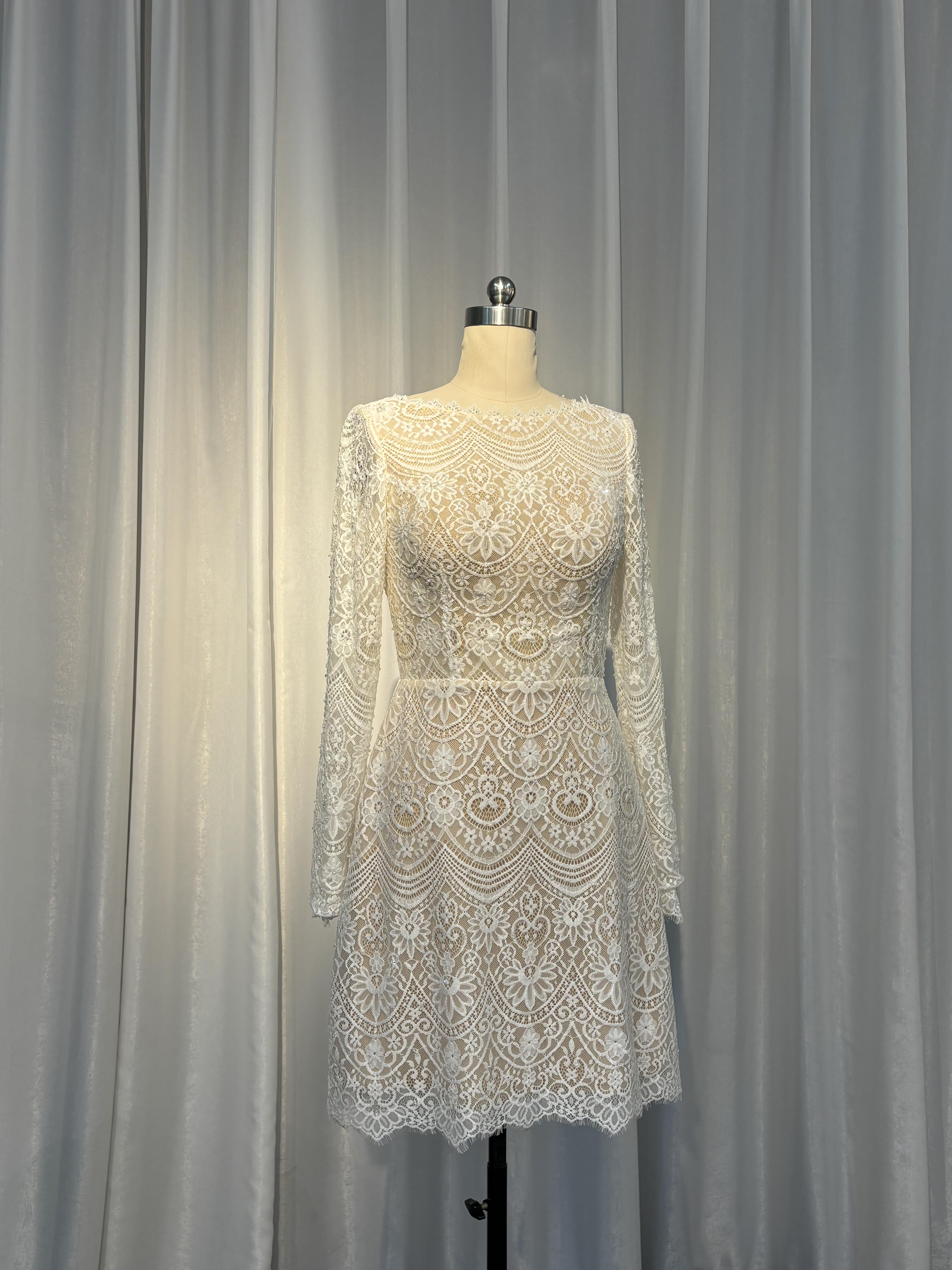 新作ジュエル　アンティークなドレス　長袖クラシカル　ミニドレス　フランス刺繍　ミニドレス　パーティードレス演奏会発表会