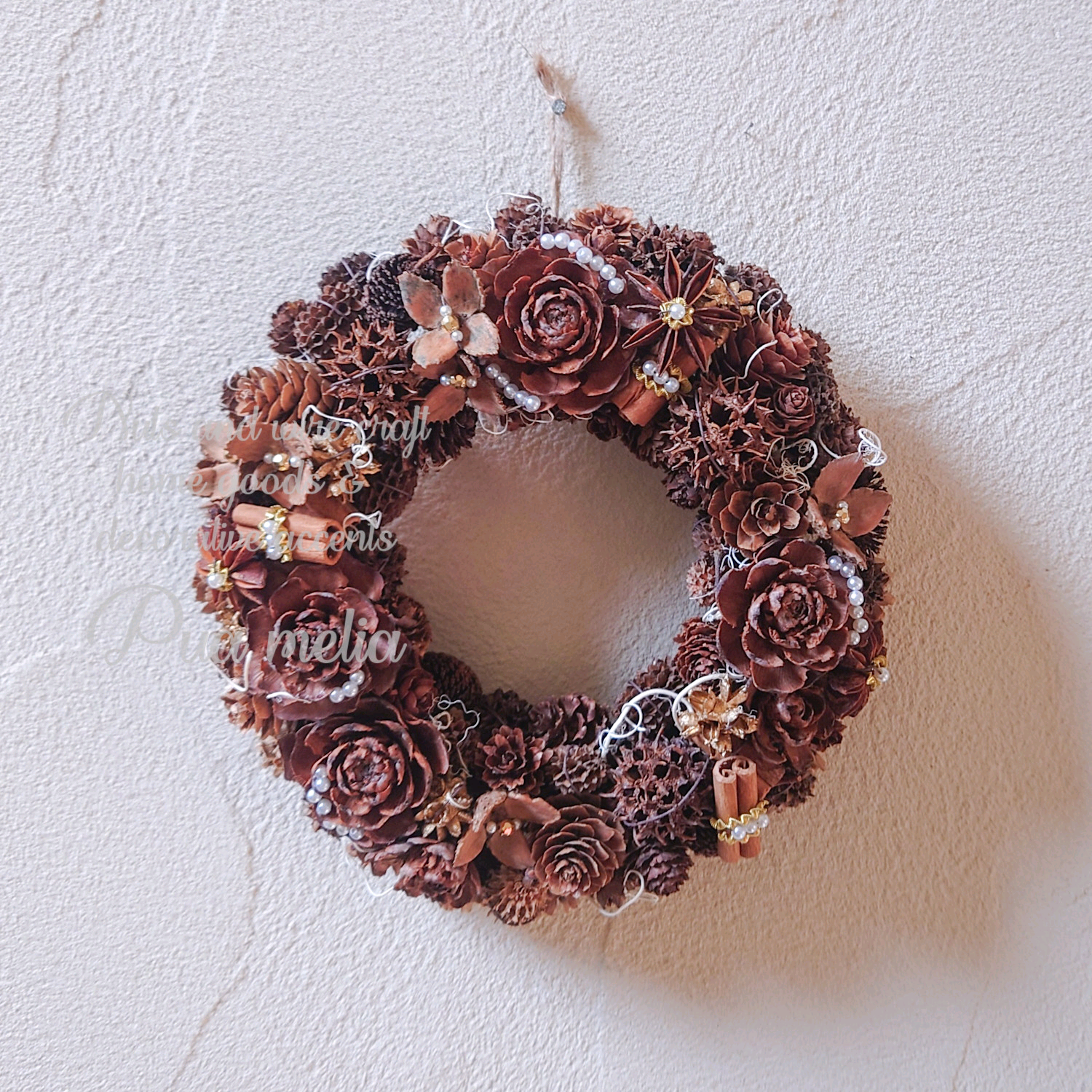 おめかし 木の実 の パールデコレーション リース ｜  ナチュラル リース　自然　松ぼっくり　プレゼント　ギフト　祝