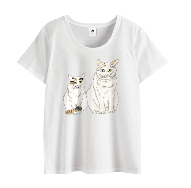 おおきい猫とちいさい猫　猫のカップル  ふんわりやわらか　薄手 イラスト　Tシャツ  ユニセックス　パステル