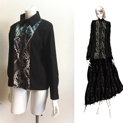 1点もの・デザイン画付き】尾州ウール生地＆金チェーン柄切り替え  