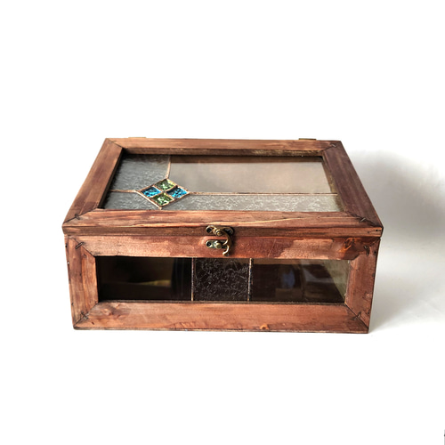 ステンドグラス アンティーク調木製ミニキャビネット 紫陽花の音