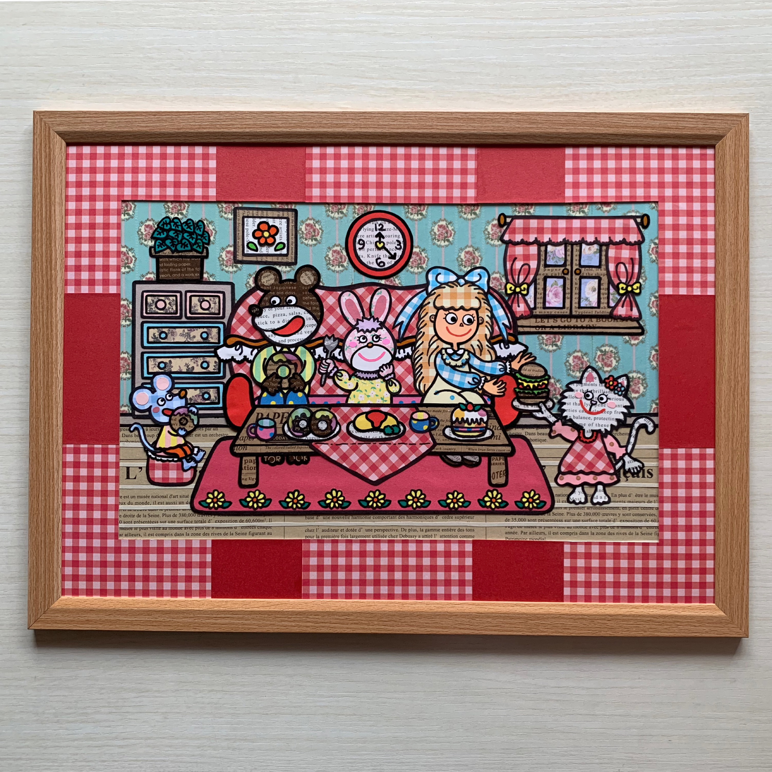 【原画作品】貼り絵★白猫さんのおもてなし