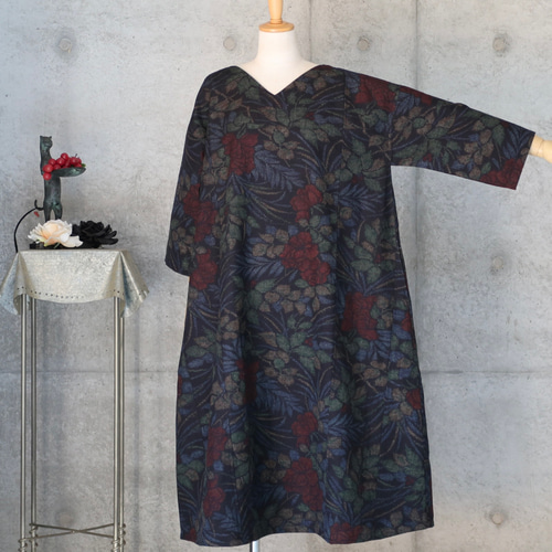 着物リメイク 紬のワンピース L〜 フリーサイズ ワンピース COCORO