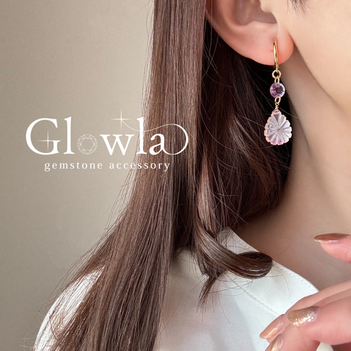 14kgfマザーオブパール・水晶カービングピアス/イヤリング