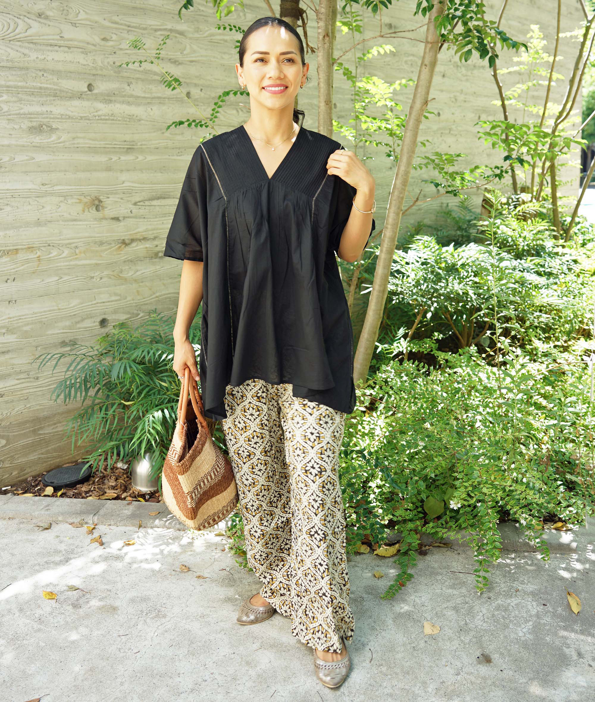 【2025新作・即納可】カディコットン・ピンタックトップ（NK25-025-black）