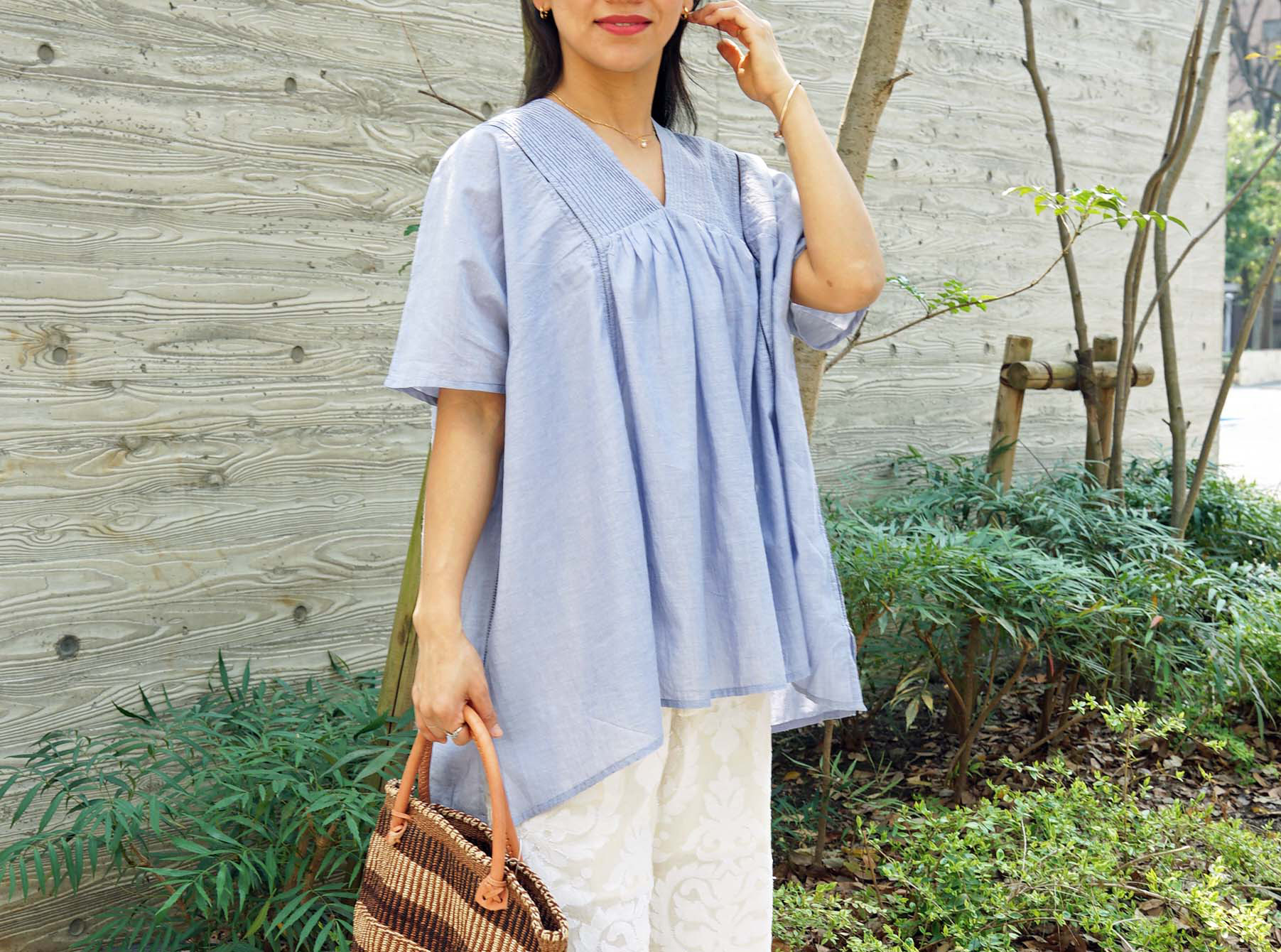 【2025新作・即納可】カディコットン・ピンタックトップ（NK25-025-blue）