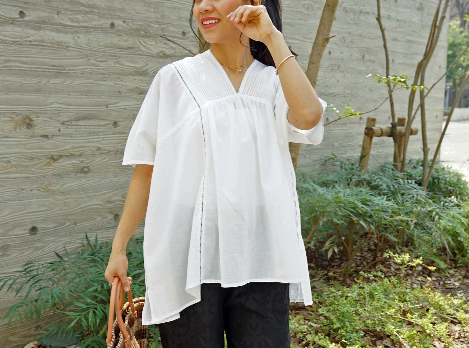 【2025新作・即納可】カディコットン・ピンタックトップ（NK25-025-white）