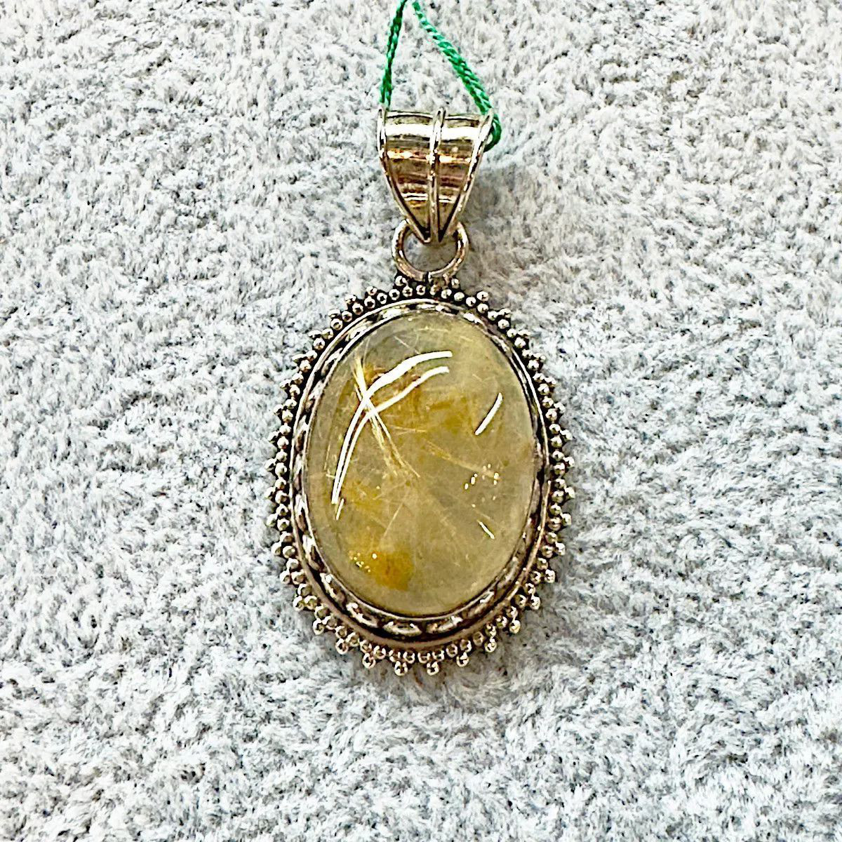 ペンダントトップ ルチルクォーツ レディース ゴールド 天然石 オーバル シルバー925 ハンドメイド 一点もの