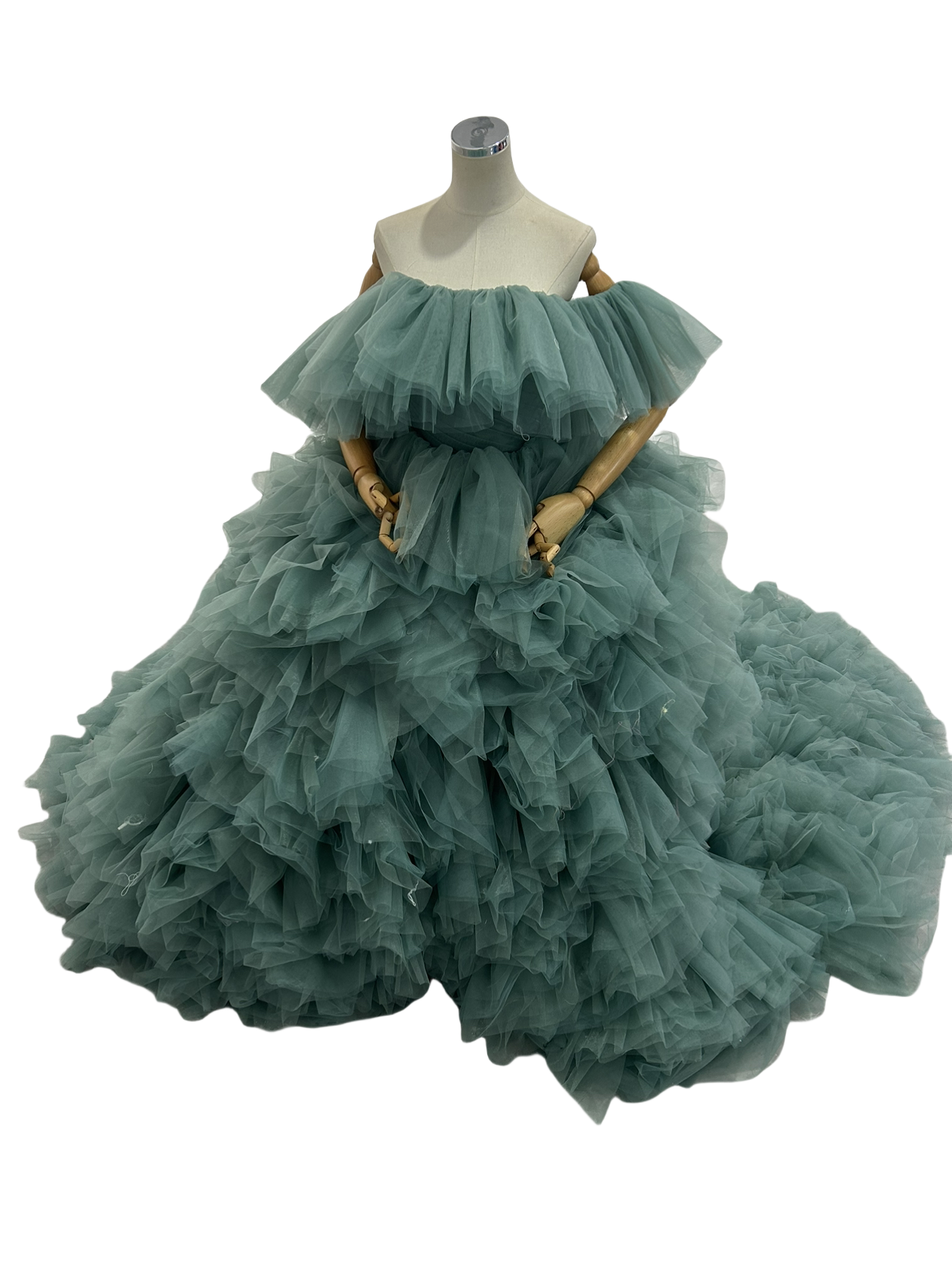 カラードレス ミントグリーンドレス オフショルダー もこもこドレス 抜群のおしゃれ見え 披露宴/結婚式