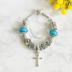 推し色♡シルバーブレスレット／水色／ターコイズブルー（SB06