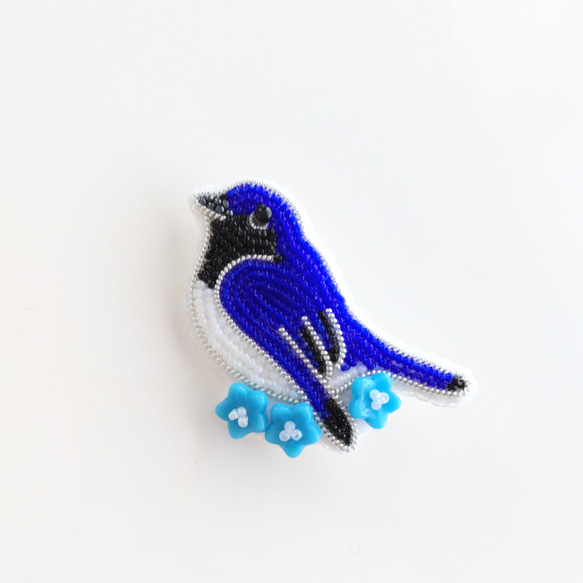 【オオルリ】　ビーズ刺繍ブローチバッグチャーム オオルリ】 ビーズ刺繍ブローチバッグチャーム