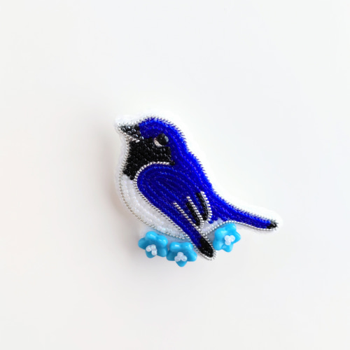 【オオルリ】　ビーズ刺繍ブローチバッグチャーム オオルリのビーズ刺繍ブローチ ブローチ loup bleu 通販