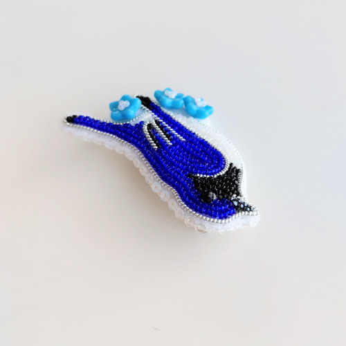 【オオルリ】　ビーズ刺繍ブローチバッグチャーム オオルリのビーズ刺繍ブローチ ブローチ loup bleu 通販