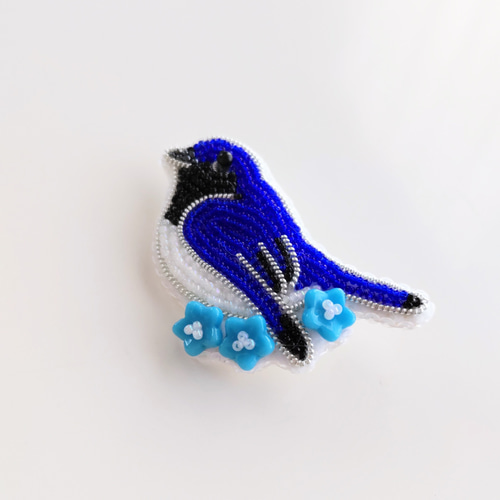 【オオルリ】　ビーズ刺繍ブローチバッグチャーム オオルリのビーズ刺繍ブローチ ブローチ loup bleu 通販