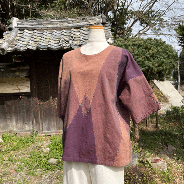 播州織柿渋染めブラウス25018