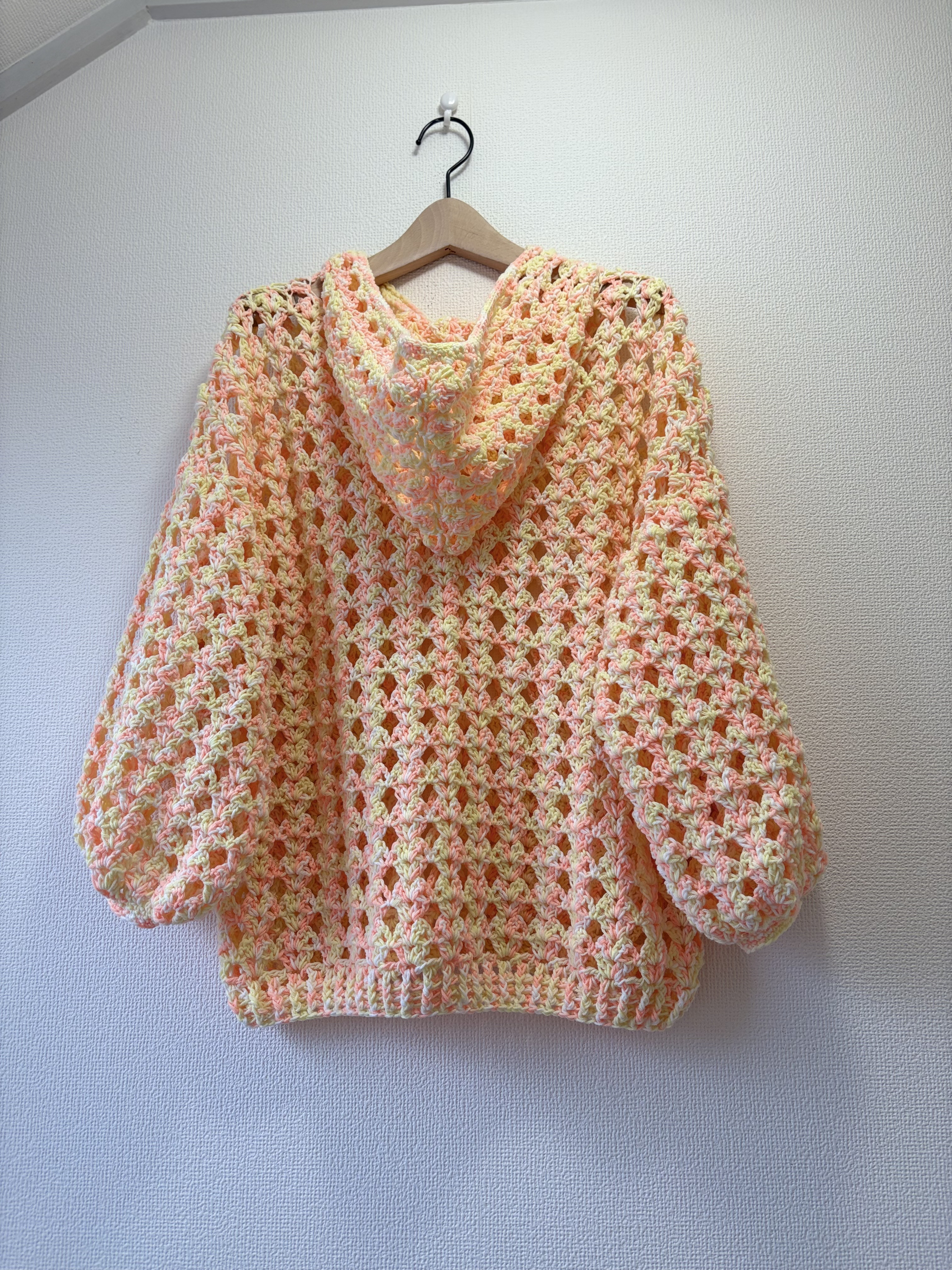 ☆handmade☆手編み コットンネル素材、ニットパーカー