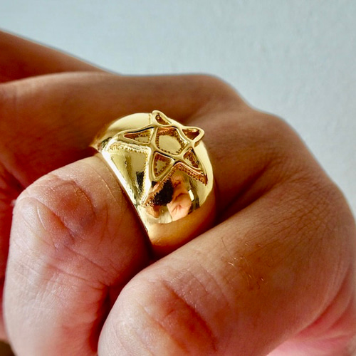 仁尾彫金『６つ星ダイヤ、k１８ゴールド、クラウン甲丸リング』ハンドメイド459 仁尾彫金『6つ星ダイヤ、クラウン甲丸リング』ハンドメイド459