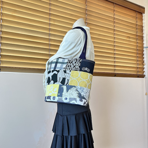 creema限定、ミナペルホネン、四角パッチ、トートバッグ ハンドバッグ