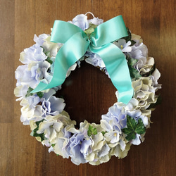 ブルーグリーン彩　紫陽花リース 1枚目の画像