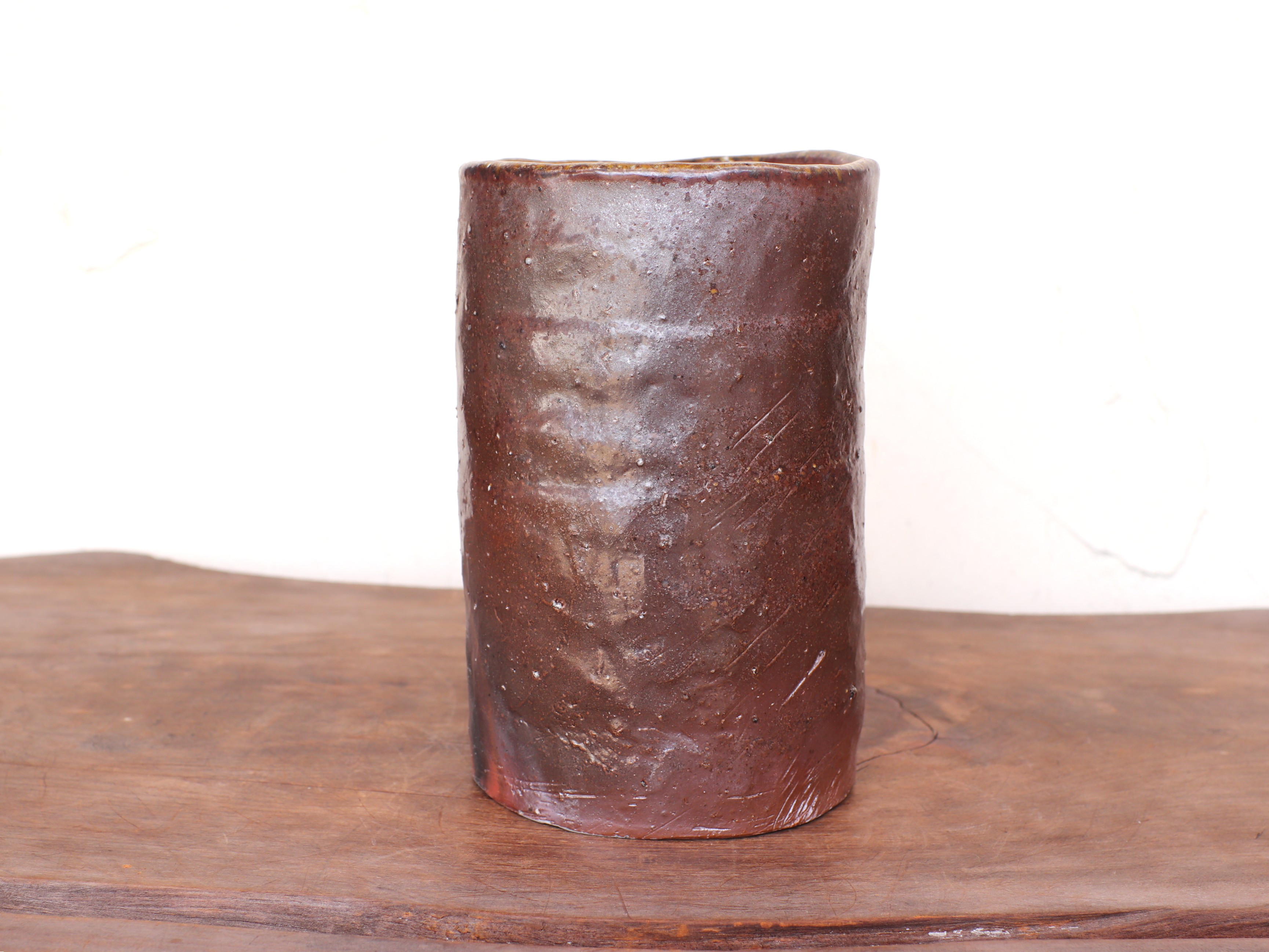 備前焼 植木鉢・サンギリ【受皿付き】 u-080