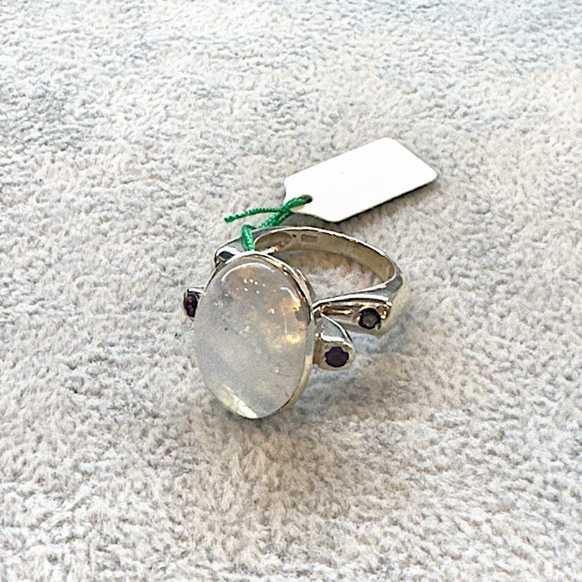 ムーンストーン リング 神秘的 乳白色 レディース 12号 オーバル シルバー925 ハンドメイド 一点もの