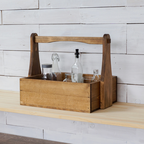 ④おかもち木箱 大型【受注】茶 他2色 取っ手取り外し可能