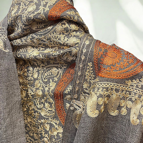 カシミールショール ストール 薄手 柔らかみ 刺繍 カシミヤ パシュミ