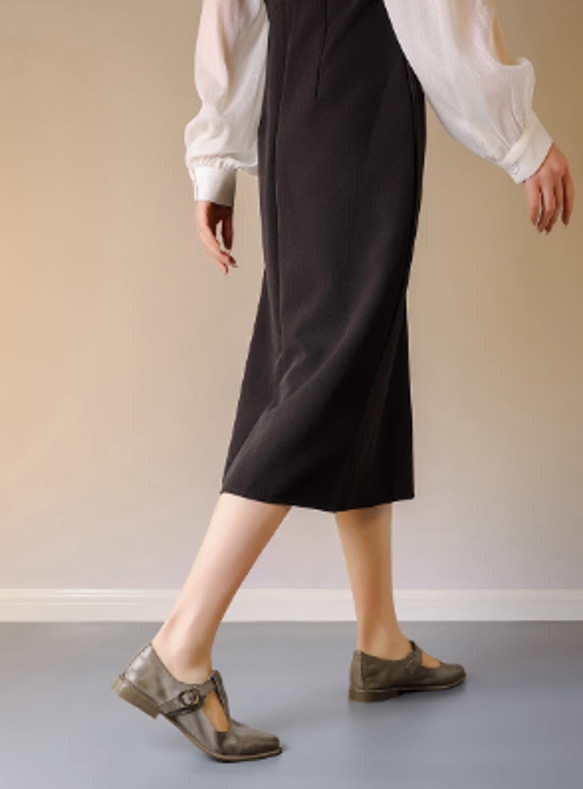 ラウンドトゥパンプス 革染色職人 革シューズ 春 シューズ お出かけ 街歩き通気性 tストラップシューズ 25.5 6枚目の画像