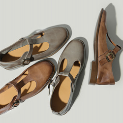 ラウンドトゥパンプス 革染色職人 革シューズ 春 シューズ お出かけ 街歩き通気性 tストラップシューズ 25.5 1枚目の画像