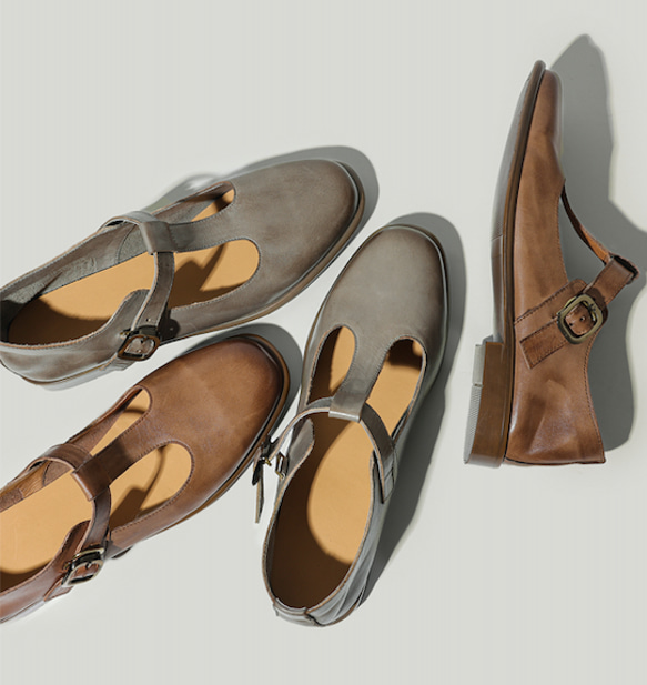 ラウンドトゥパンプス 革染色職人 革シューズ 春 シューズ お出かけ 街歩き通気性 tストラップシューズ 25.5 1枚目の画像