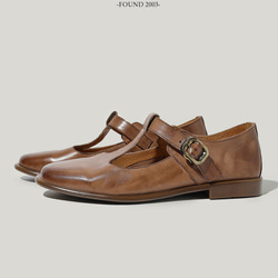 ラウンドトゥパンプス 革染色職人 革シューズ 春 シューズ お出かけ 街歩き通気性 tストラップシューズ 25.5 2枚目の画像